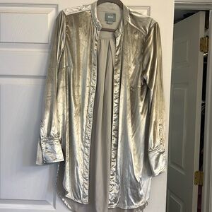 Maeve Mandarin Collar Crushed Velvet Tunic L